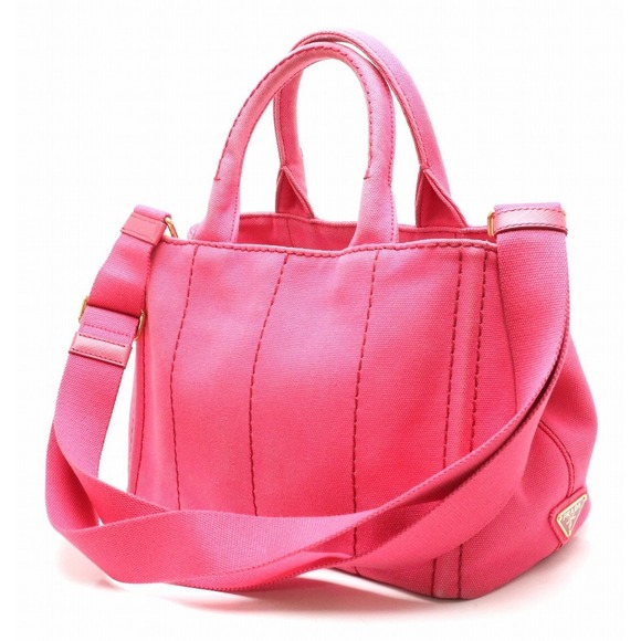 Prada Pink Canapa Bag Tote 2WAY Leather - Picture 1 of 8